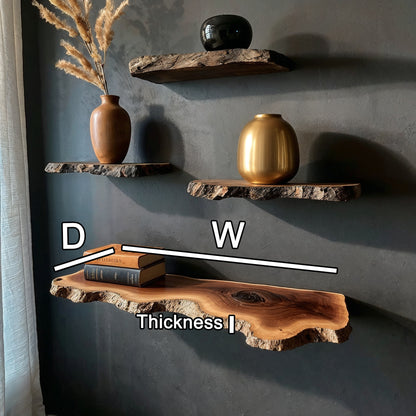 RusticHaven Floating Shelf | Live Edge Solid Wood Rustic Wall Display - Bespoke Wood TTK