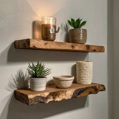 EverWood Floating Shelf | Rustic Live Edge Solid Wood Wall Decor - Bespoke Wood TTK