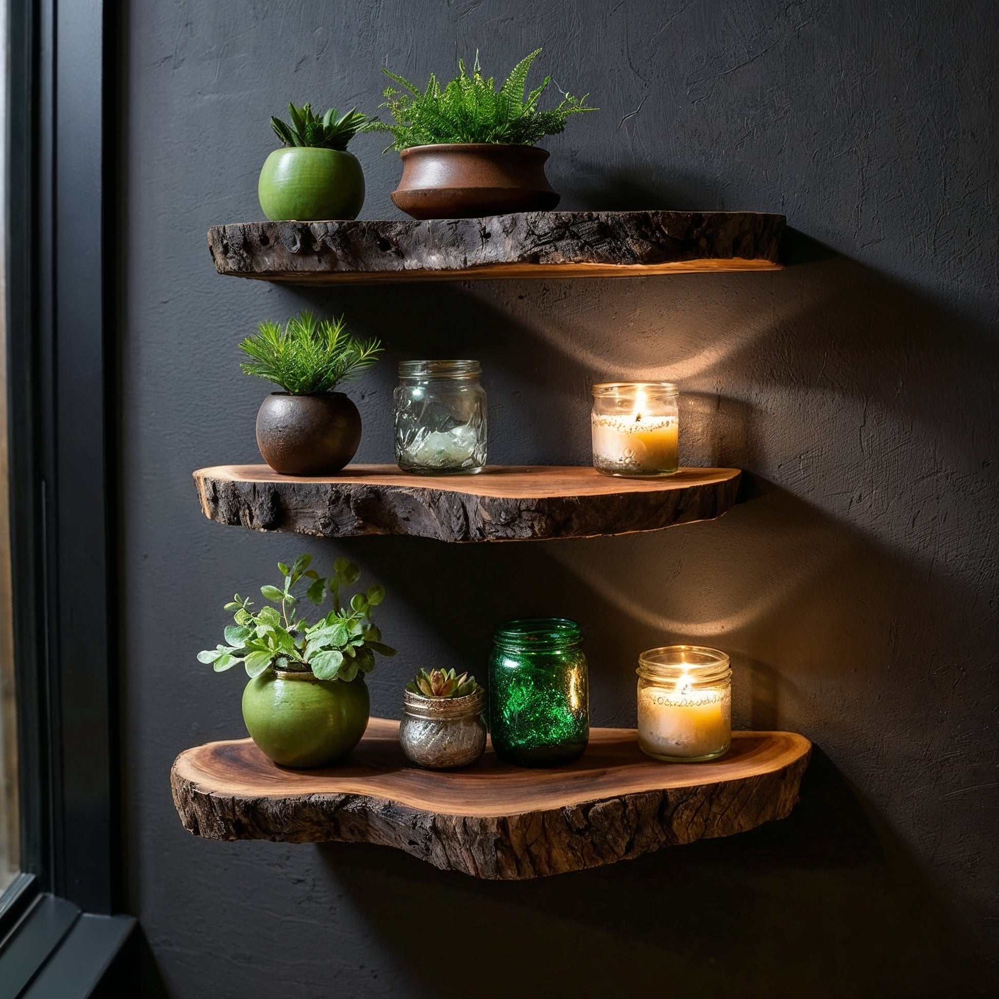 TimberLuxe Floating Shelf | Rustic Live Edge Wood Desk & Wall Decor - Bespoke Wood TTK