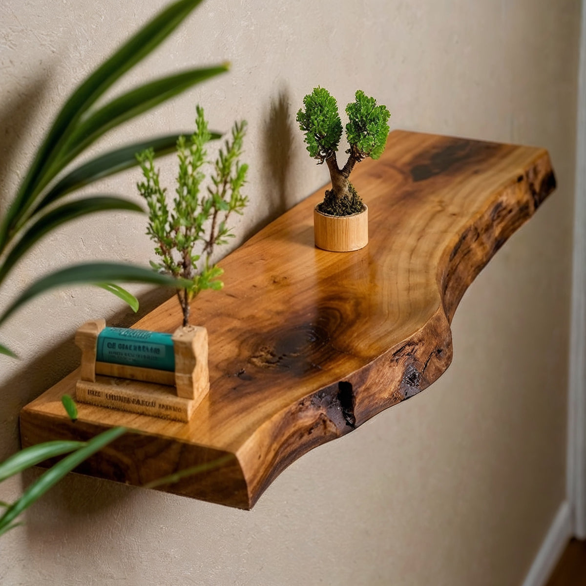 TranquilEdge Wall Shelf – Handmade Rustic Live Edge Wood Display For Bathroom or Laundry Decor - Bespoke Wood TTK