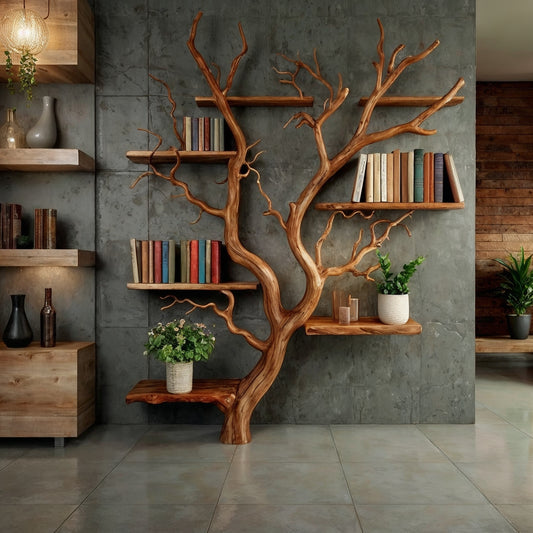 RootCraft Tree Bookshelf | Handmade Driftwood Wall Mounted Bookcase - Bespoke Wood TTK