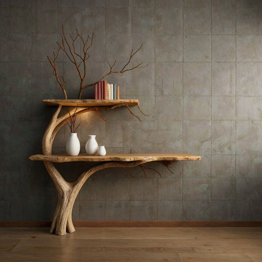 TrunkForm Tree Branch Console Shelf | Handmade Montessori Book Table