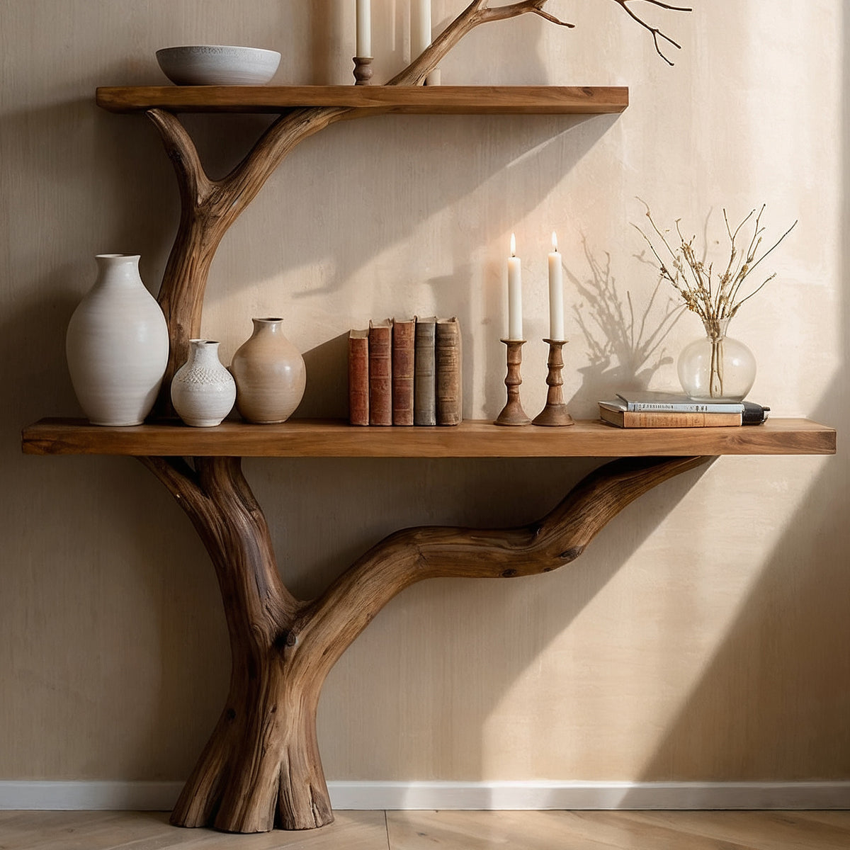 TrunkRise Tree Console Table – Sculpted Wood Entryway Art Piece - Bespoke Wood TTK