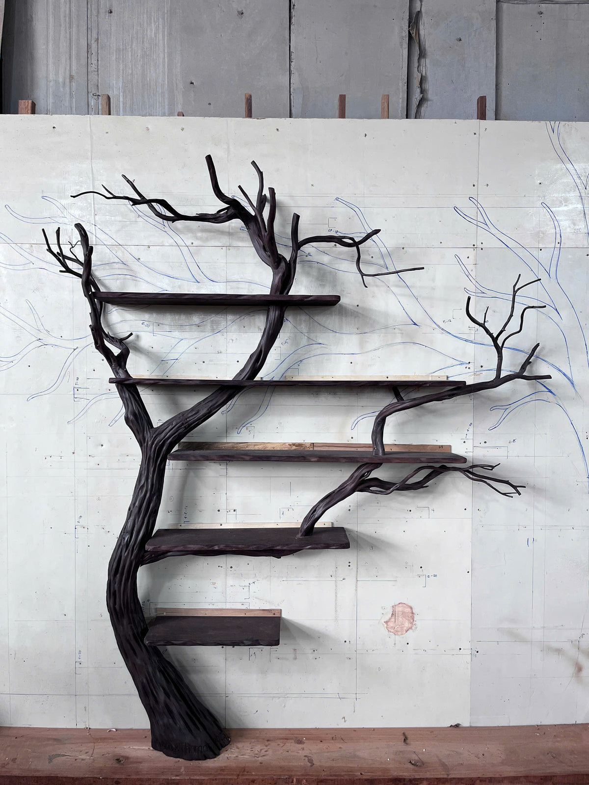 VerdantRise Tree Bookshelf | Floor-to-Wall Bookcase with Faux Leaves - Bespoke Wood TTK