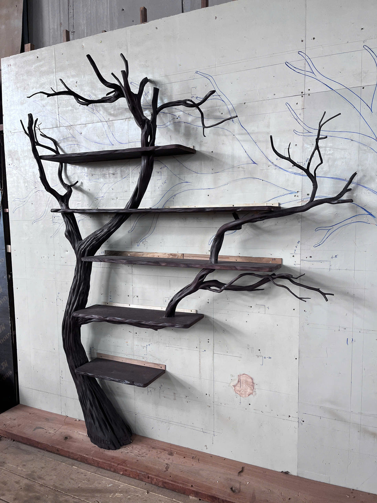 VerdantRise Tree Bookshelf | Floor-to-Wall Bookcase with Faux Leaves - Bespoke Wood TTK