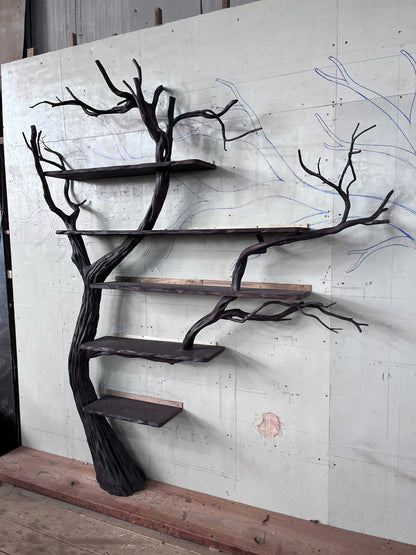 VerdantRise Tree Bookshelf | Floor-to-Wall Bookcase with Faux Leaves - Bespoke Wood TTK