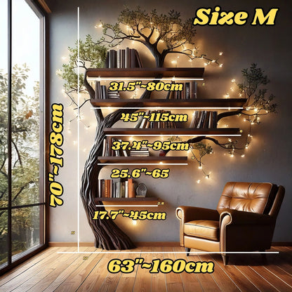 VerdantRise Tree Bookshelf | Floor-to-Wall Bookcase with Faux Leaves - Bespoke Wood TTK