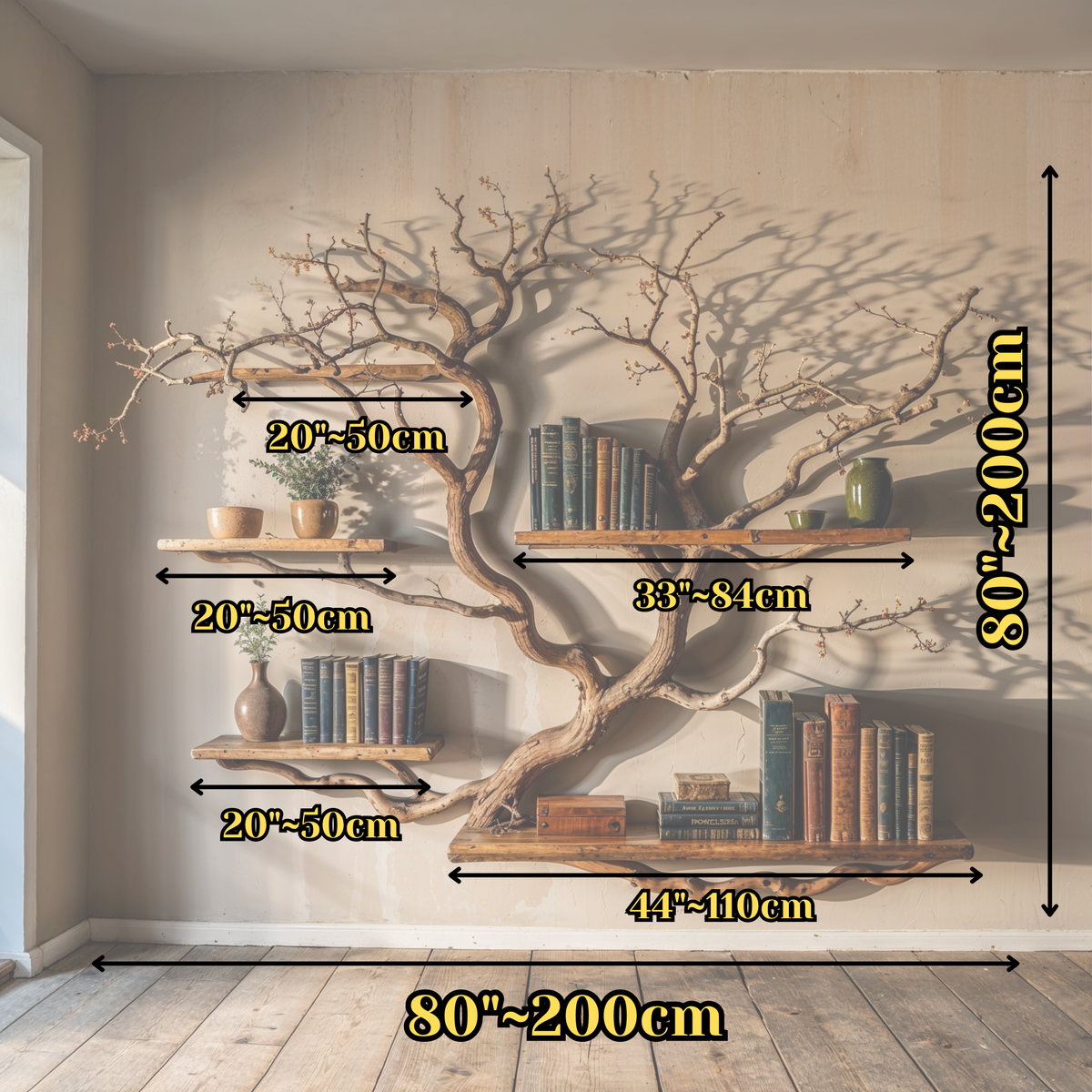 WaveNest Tree Bookshelf | Handmade Driftwood Branch Wall Bookcase - Bespoke Wood TTK
