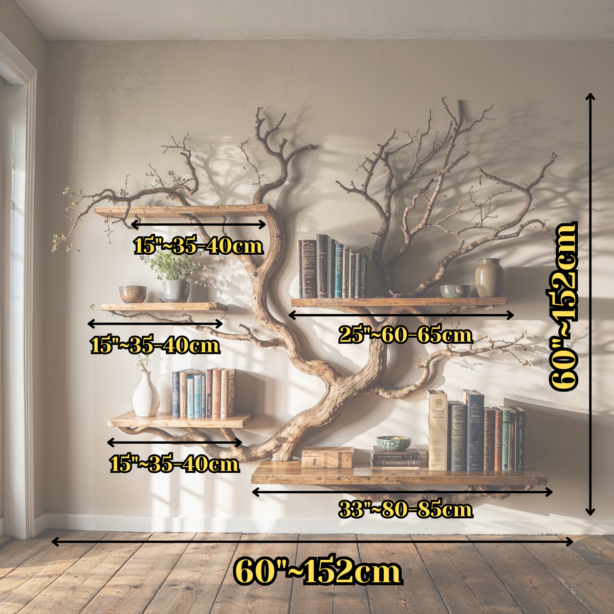 WaveNest Tree Bookshelf | Handmade Driftwood Branch Wall Bookcase - Bespoke Wood TTK