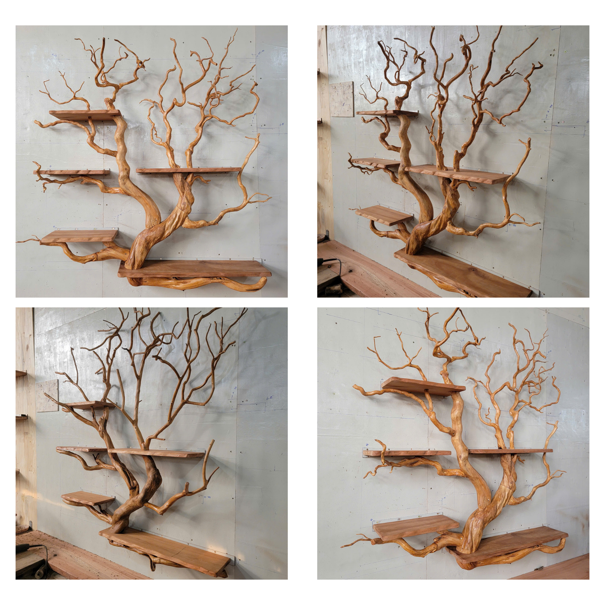WaveNest Tree Bookshelf | Handmade Driftwood Branch Wall Bookcase - Bespoke Wood TTK