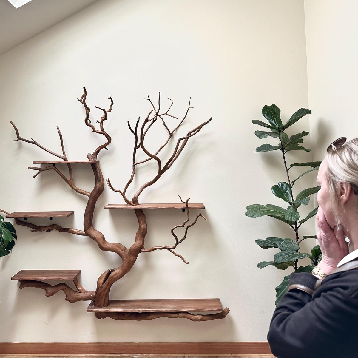 WaveNest Tree Bookshelf | Handmade Driftwood Branch Wall Bookcase
