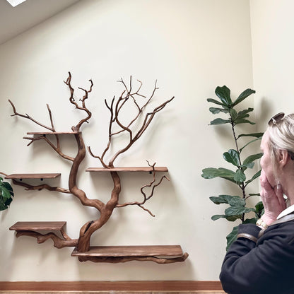 WaveNest Tree Bookshelf | Handmade Driftwood Branch Wall Bookcase