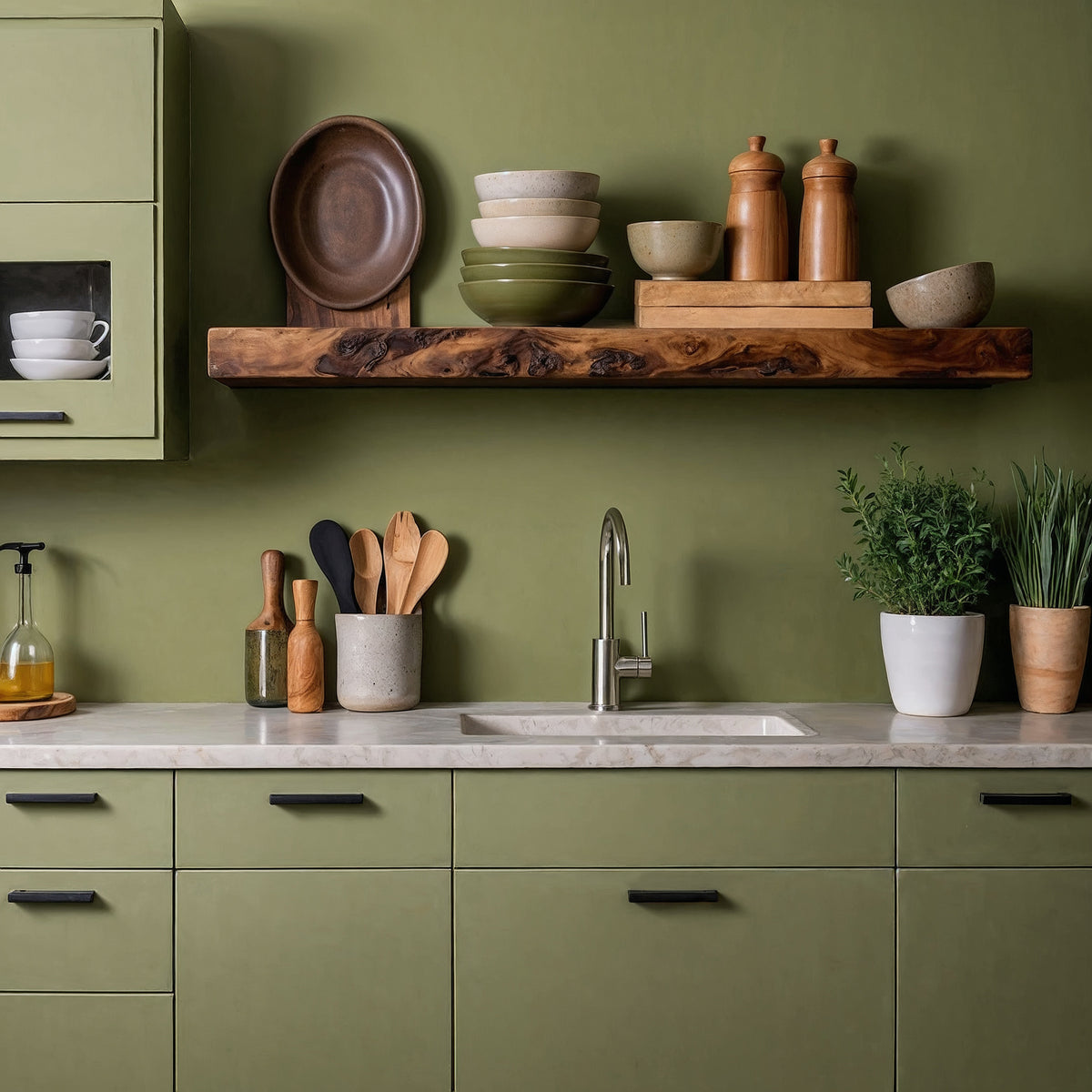 Woodara Floating Shelf – Handmade Live Edge Kitchen Shelf Above Counter - Bespoke Wood TTK