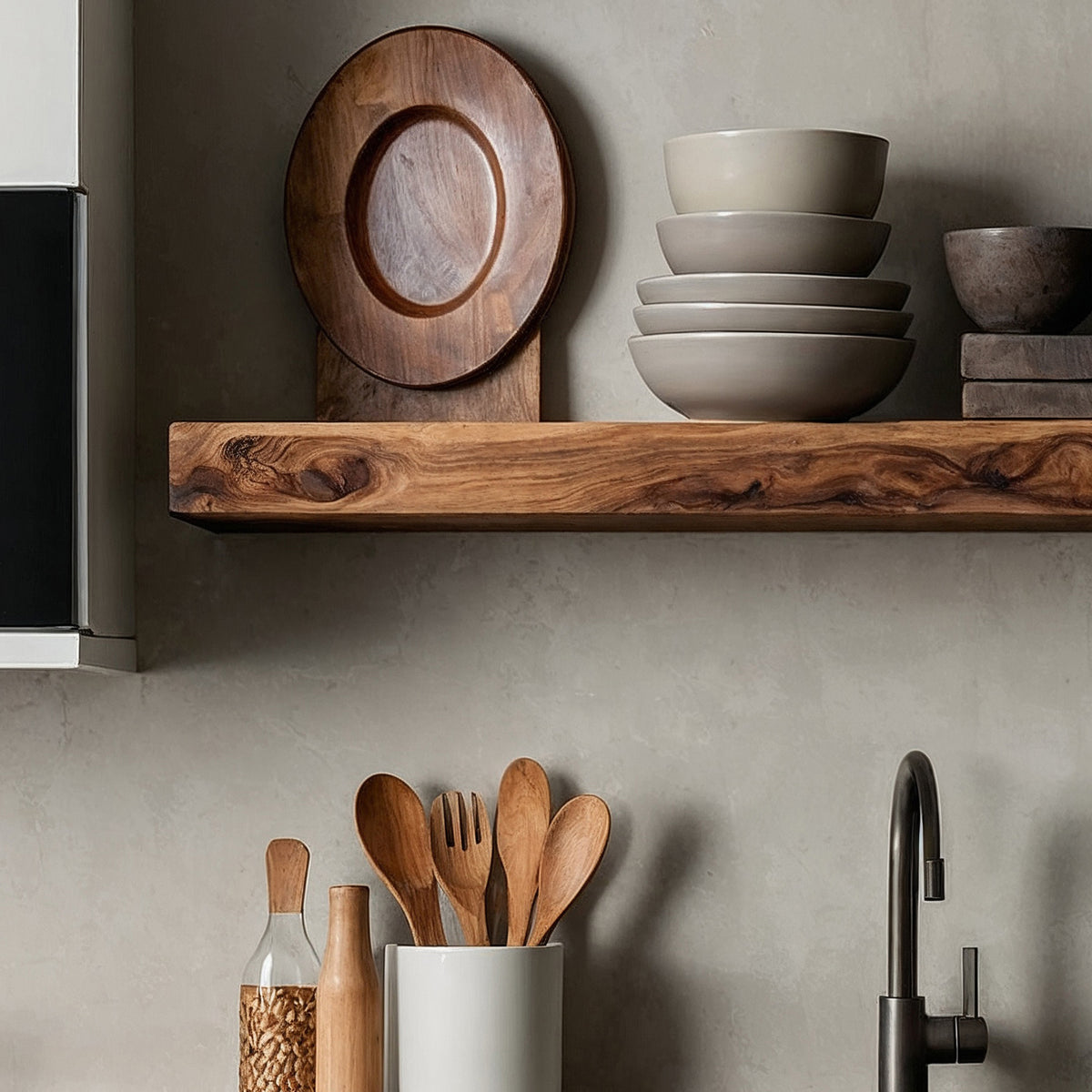 Woodara Floating Shelf – Handmade Live Edge Kitchen Shelf Above Counter - Bespoke Wood TTK