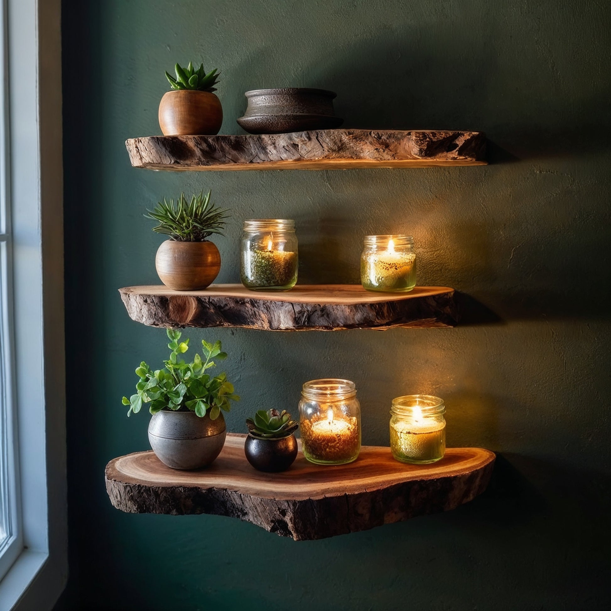 TimberLuxe Floating Shelf | Rustic Live Edge Wood Desk & Wall Decor - Bespoke Wood TTK