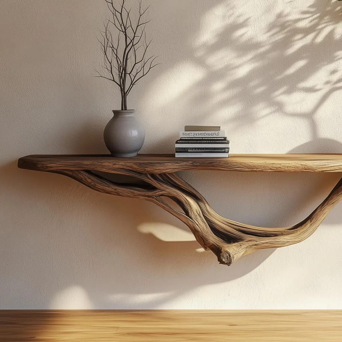 BranchLuxe Driftwood Wall Shelf – Handmade Live Edge Floating Shelf for Rustic & Boho Natural Decor - Bespoke Wood TTK