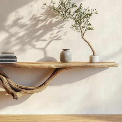 BranchLuxe Driftwood Wall Shelf – Handmade Live Edge Floating Shelf for Rustic & Boho Natural Decor - Bespoke Wood TTK