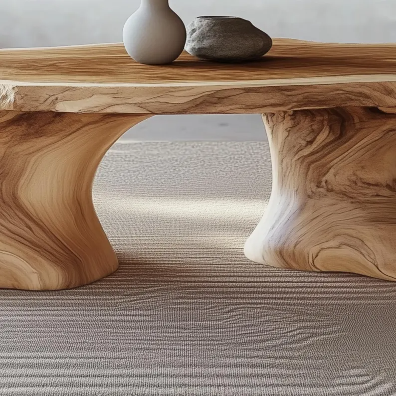 Organic Modern Sculptural Coffee Table – Japandi Wabi-Sabi Design - Bespoke Wood TTK